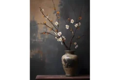 Schilderijen-Urban Cotton Glasschilderij Dark Blossom Vase