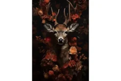 Outlet Glasschilderij Hert met Bloemen 080120-1028 Schilderijen