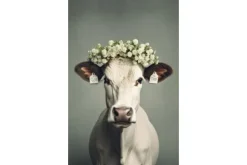 Schilderijen-Ter Halle Glasschilderij Koe met Bloemen 080120-991