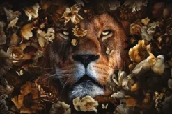 Hot Glasschilderij leeuw met bloemen 080120BS-604 Schilderijen