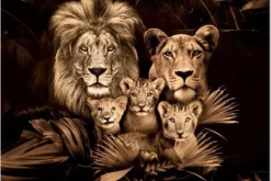 Schilderijen-Ter Halle Glasschilderij Leeuwenfamillie met drie welpen 110160-132