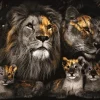 Sale Glasschilderij Leeuwenfamilie met Drie Welpjes 110160BS-623 Schilderijen