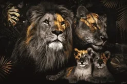 Sale Glasschilderij Leeuwenfamilie met Twee Welpjes 080120BS-622 Schilderijen