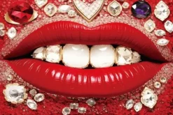 New Glasschilderij Mond met Diamanten 1101603D-011 Schilderijen