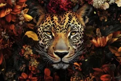 Discount Glasschilderij Panter in rode bloemenzee 080120BS-680 Schilderijen