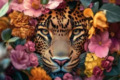 Best Glasschilderij Panter in bloemenzee 080120BS-679 Schilderijen