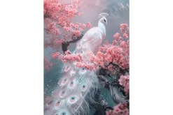 Schilderijen-Ter Halle Glasschilderij Pauw in roze bomen 0801203D-041