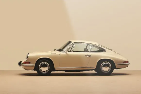 Schilderijen-Urban Cotton Glasschilderij Vintage Porsche Beige