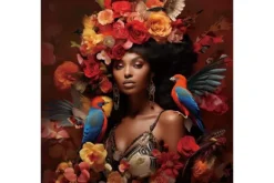 Discount Glasschilderij Vrouw met Vogels en Bloemen 080080-190 Schilderijen