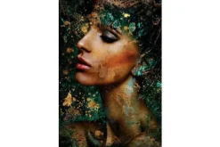 Schilderijen-Ter Halle Glasschilderij Vrouw met goud-groene verf 080120-859