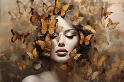 Discount Glasschilderij Vrouw met Vlinders 080120-1034 Schilderijen