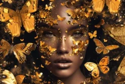 Schilderijen-Ter Halle Glasschilderij Vrouw met Gouden Vlinders 110160BS-647