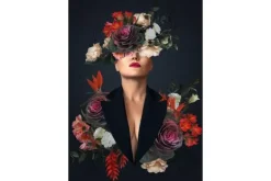 Online Glasschilderij vrouw met bloemen 080120-874 Schilderijen