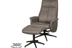 Clearance Relaxfauteuil met hocker Taupe Micro Suede CH-73.011 Bergen Relaxstoelen|Draaifauteuils