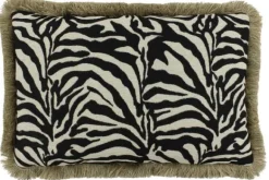 Sierkussens-Claudi Sierkussen Black White + Fringe Gold Zebby |